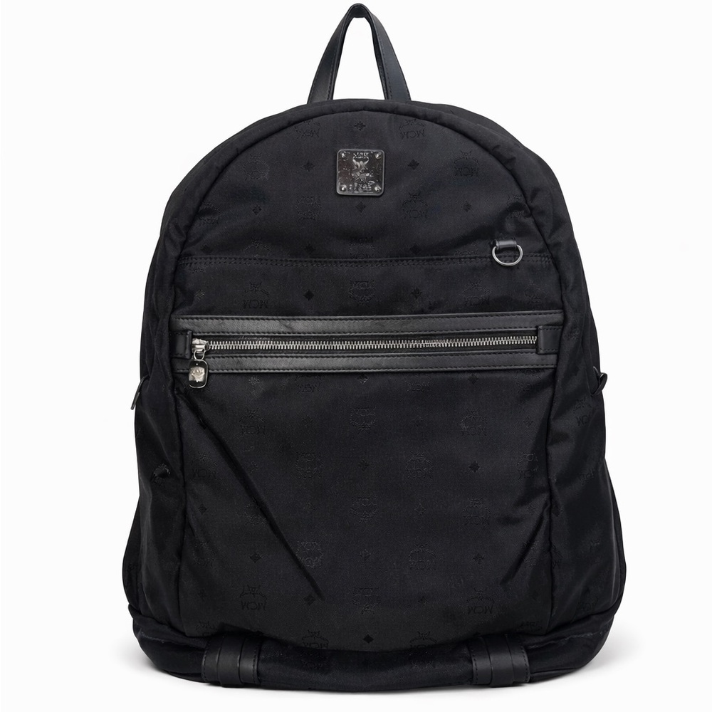 Mcm Stark Backpack Black Nylon Logo Print Medium Unisex Designer Travel Bag